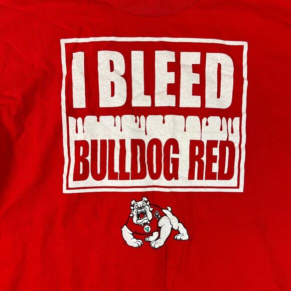 Vtg Delta Pro Weight I Bleed Bulldog Red Fresno State Men's XL Red T-Shirt - Picture 2 of 10